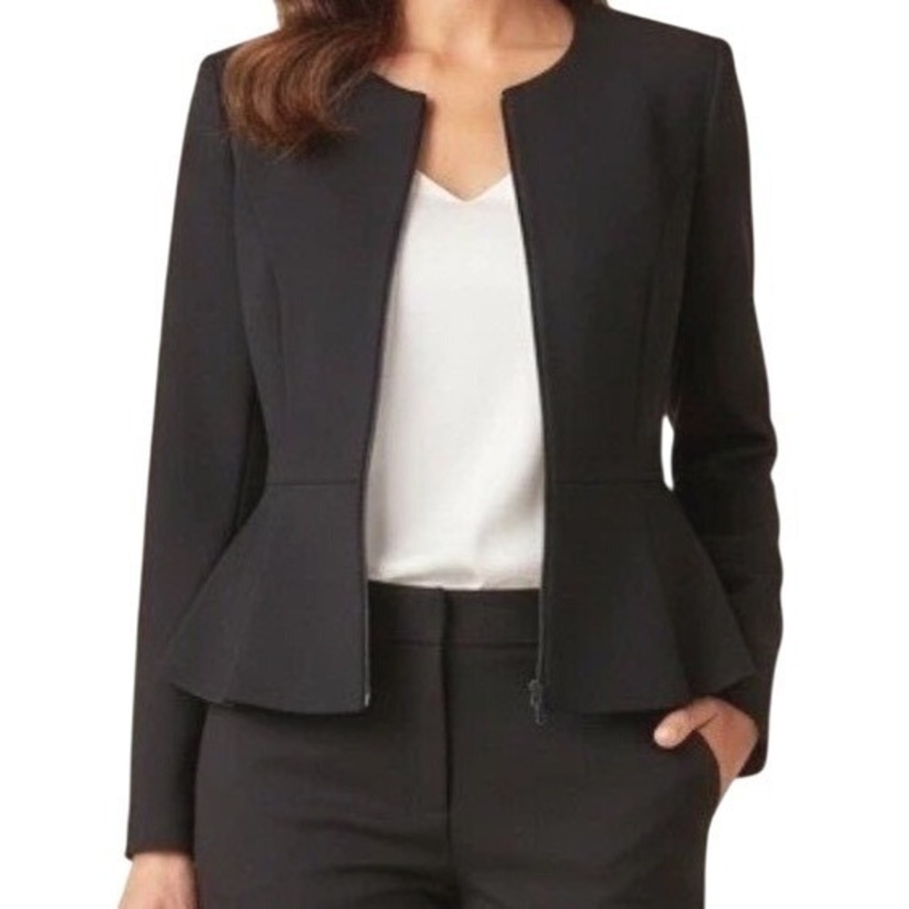 Rebecca Taylor Peplum Zip Front Blazer‎ Black Size 4 Structured Stretch Jacket